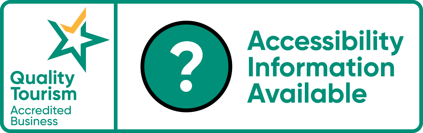 Quality Tourism Accredited Business and Accessibility Information Available badges.